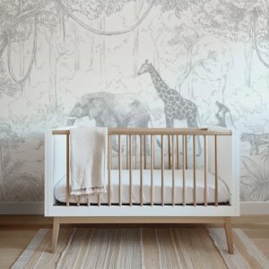 Mural infantil de animales de safari en tono gris - Alchemyst