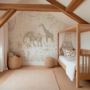 Mural infantil de animales de safari en tono sepia - Alchemyst