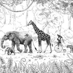 Mural infantil de animales de safari en blanco y negro - Alchemyst