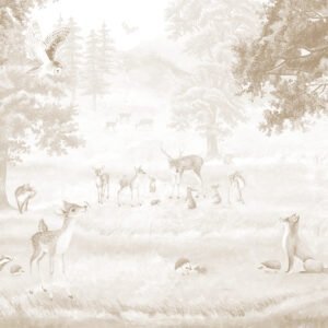 Mural infantil de un bosque con ciervo en tono sepia - Alchemyst