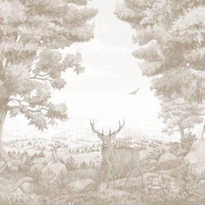 Mural infantil de un bosque con ciervo en tono sepia - Alchemyst