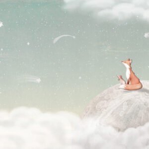 Mural infantil de un zorro en la luna en tono verde - Alchemyst