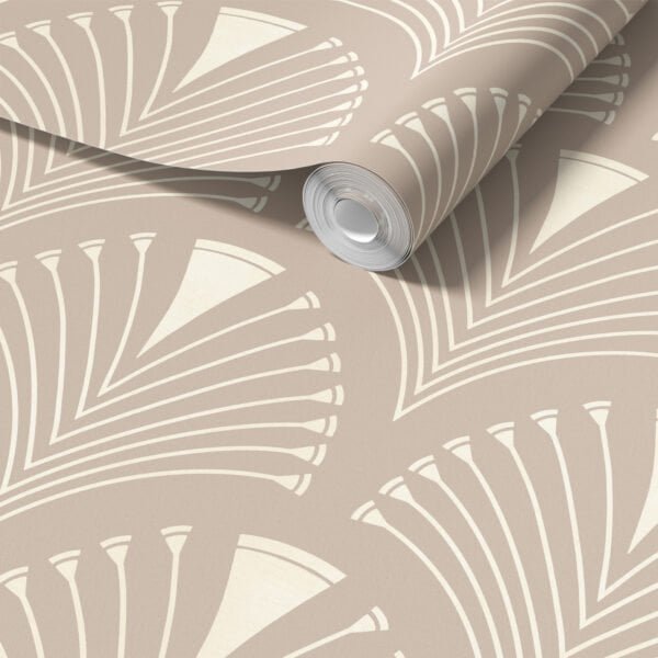 Papel tapiz con patrón art decó de abanicos en beige - Alchemyst