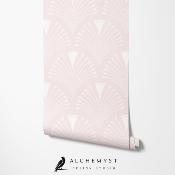 Papel tapiz en rollo con patrón geométrico art déco en tono rosado - Alchemyst