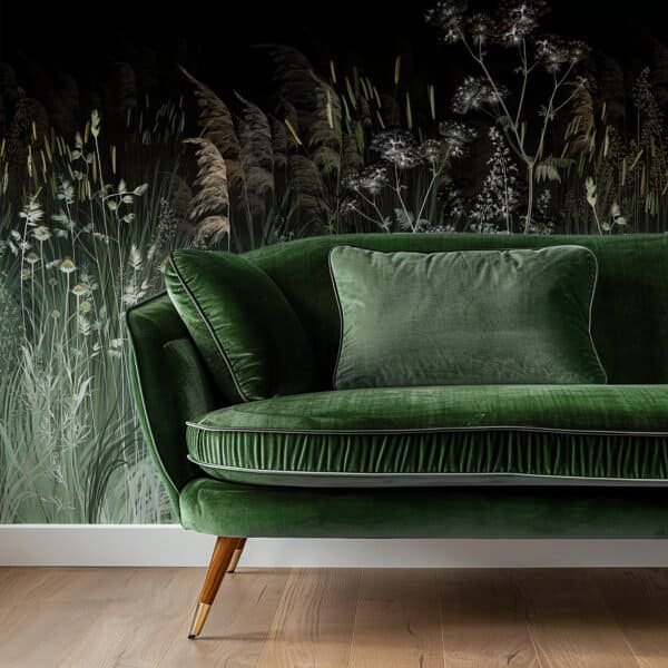 Mural ilustrado de una pradera en tono negro - Alchemyst