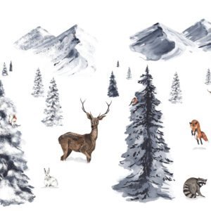 Mural infantil de bosque nevado con animales - Alchemyst