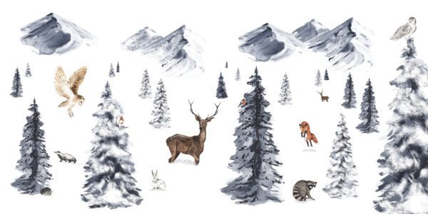 Mural infantil de bosque nevado con animales - Alchemyst