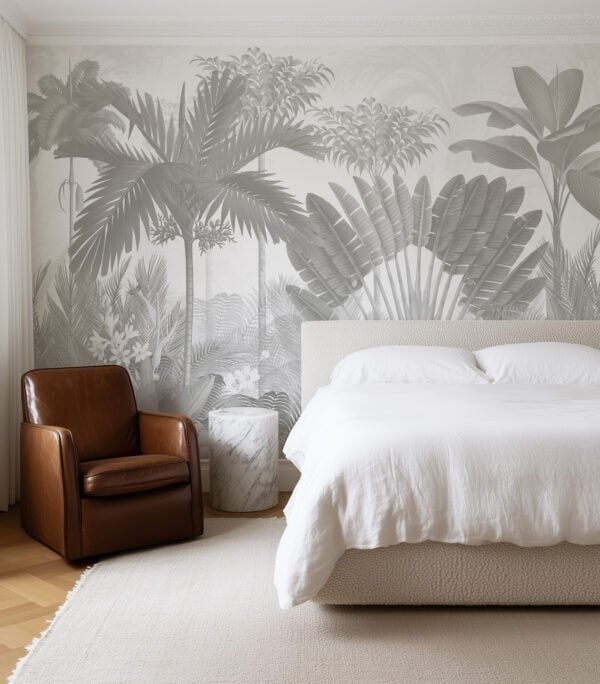 Mural ilustrado de palmeras en tono gris - Alchemyst