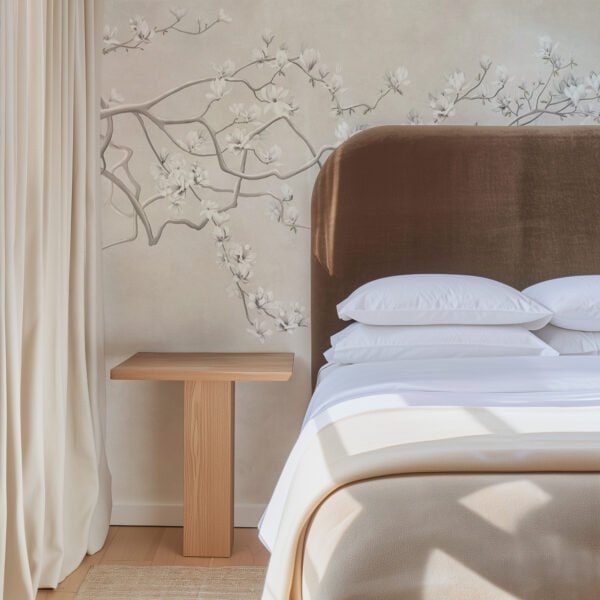 Papel tapiz con patrón de ramas de cerezo en tono beige - Alchemyst