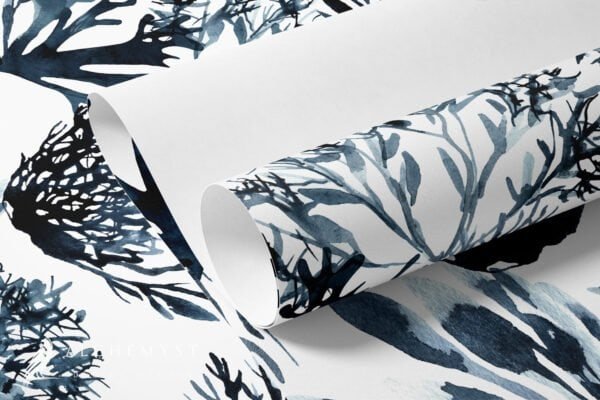 Papel tapiz con patrón de corales en tono azul marino - Alchemyst