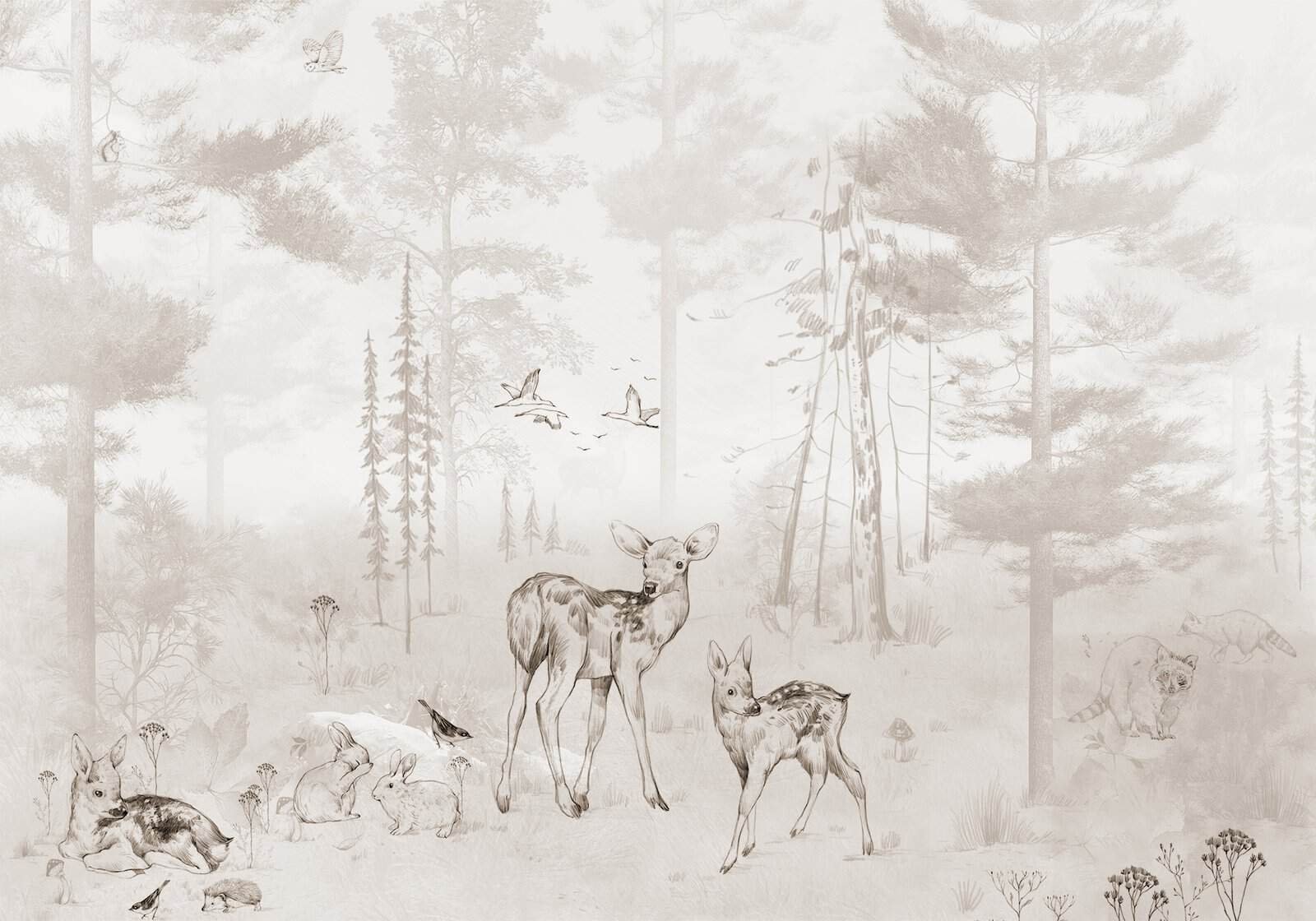 fawn forest WEB Mural infantil de un bosque con ciervos en tono gris - Alchemyst