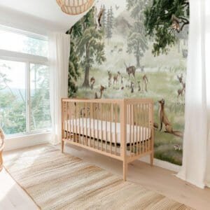 Mural infantil de un bosque con ciervo en tono verde - Alchemyst