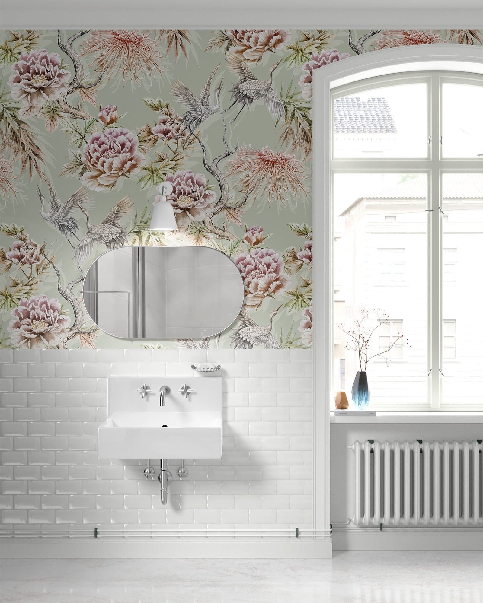 sendai verde Papel tapiz con patrón floral en tono verde - Alchemyst