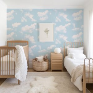 Papel tapiz infantil con nubes en tono celeste - Alchemyst