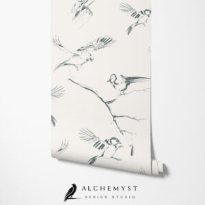 Papel tapiz infantil con aves en blanco y negro - Alchemyst