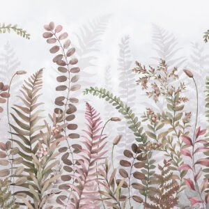 Papel tapiz con helechos en tono rosado y verde - Alchemyst