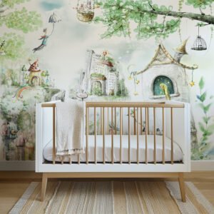 Mural ilustrado infantil de fantasía con castillo en tono colorido - Alchemyst