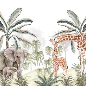 Mural ilustrado de safari con animales en tono beige - Alchemyst
