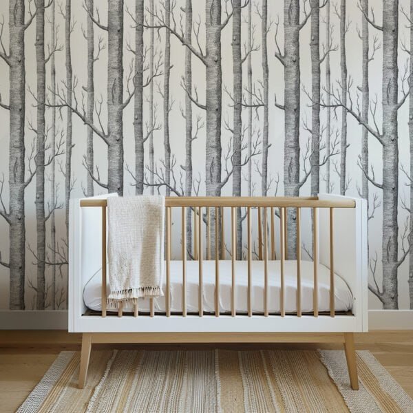 Mural ilustrado de bosque de árboles en tono gris - Alchemyst