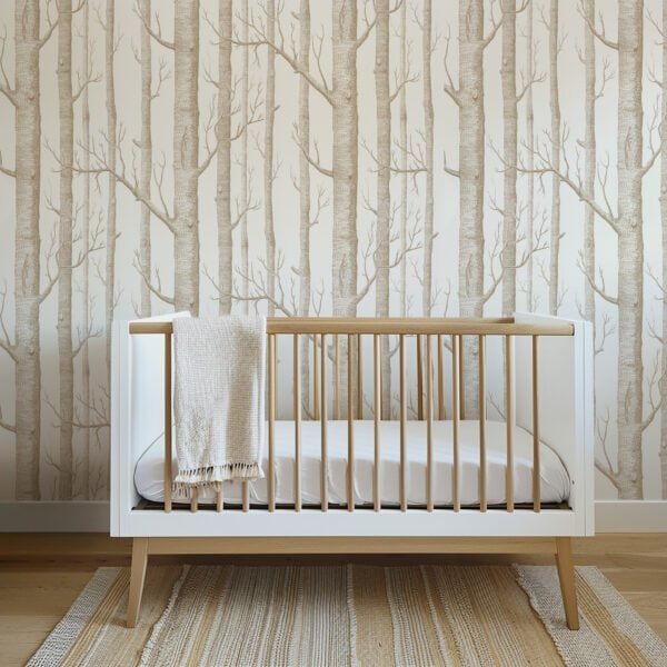 Mural ilustrado de bosque de árboles en tono sepia - Alchemyst