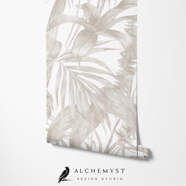 Papel tapiz con patrón de hojas tropicales en tono verde - Alchemyst