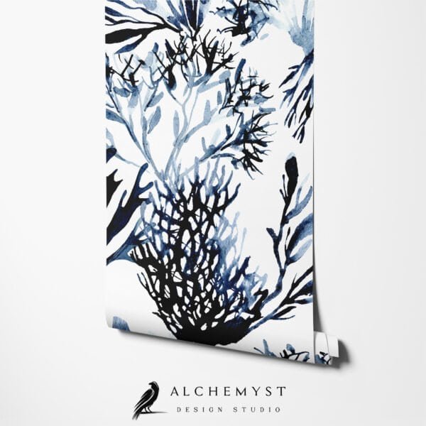 Mural ilustrado de corales en tono negro y blanco - Alchemyst