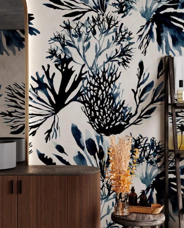 Mural ilustrado de corales en tono negro y blanco - Alchemyst