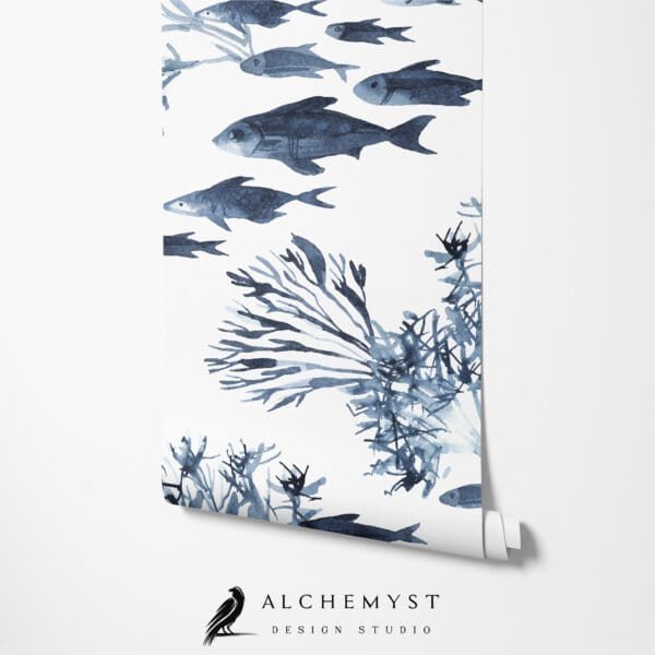 Mural ilustrado de corales y peces en tonos neutros - Alchemyst