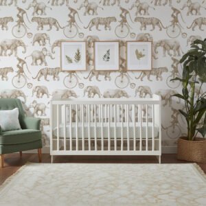 Papel tapiz infantil con elefantes en tono verde - Alchemyst