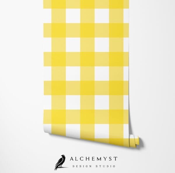 Papel tapiz en rollo con patrón de cuadros vichy en tono amarillo - Alchemyst