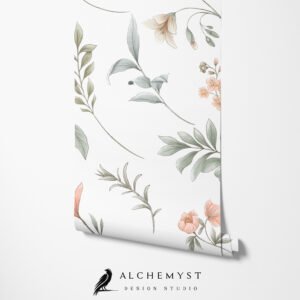 Papel tapiz en rollo con motivo floral en tono verde - Alchemyst