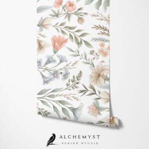 Papel tapiz en rollo con motivo floral en tono lila - Alchemyst