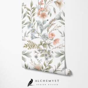 Papel tapiz en rollo con motivo floral en tono durazno - Alchemyst