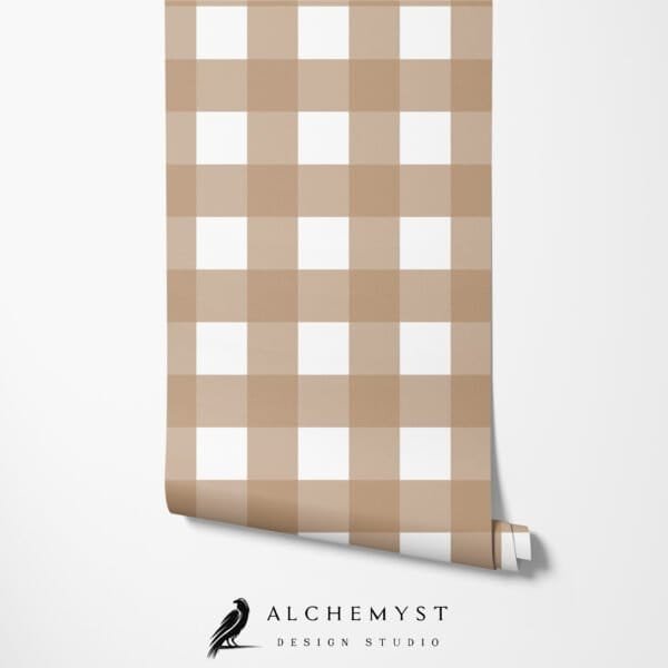 Papel tapiz en rollo con patrón de cuadros vichy en tono beige - Alchemyst