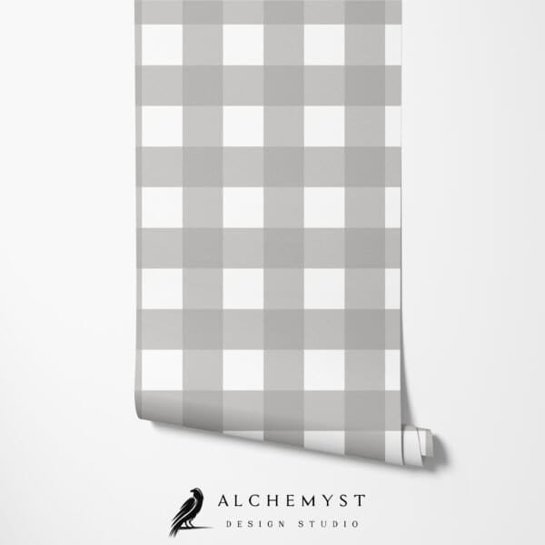 Papel tapiz en rollo con patrón de cuadros vichy en tono gris - Alchemyst