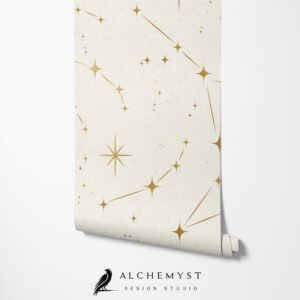 Papel tapiz con patrón de estrellas doradas en tono beige - Alchemyst