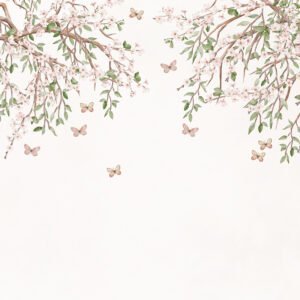 Mural ilustrado floral con mariposas en tono beige - Alchemyst