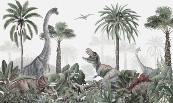 Mural ilustrado infantil de dinosaurios en tono gris - Alchemyst