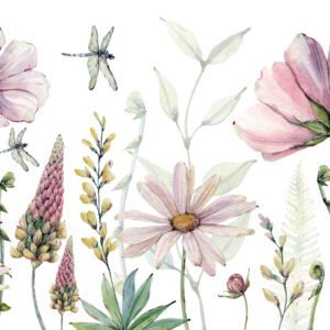 Mural ilustrado floral en tonos rosados y púrpuras - Alchemyst