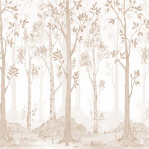 Mural ilustrado de bosque de árboles en tono sepia - Alchemyst