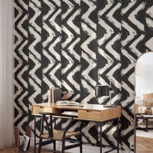 Papel tapiz / empapelado con patrón geométrico en zigzag en blanco y negro - Alchemyst