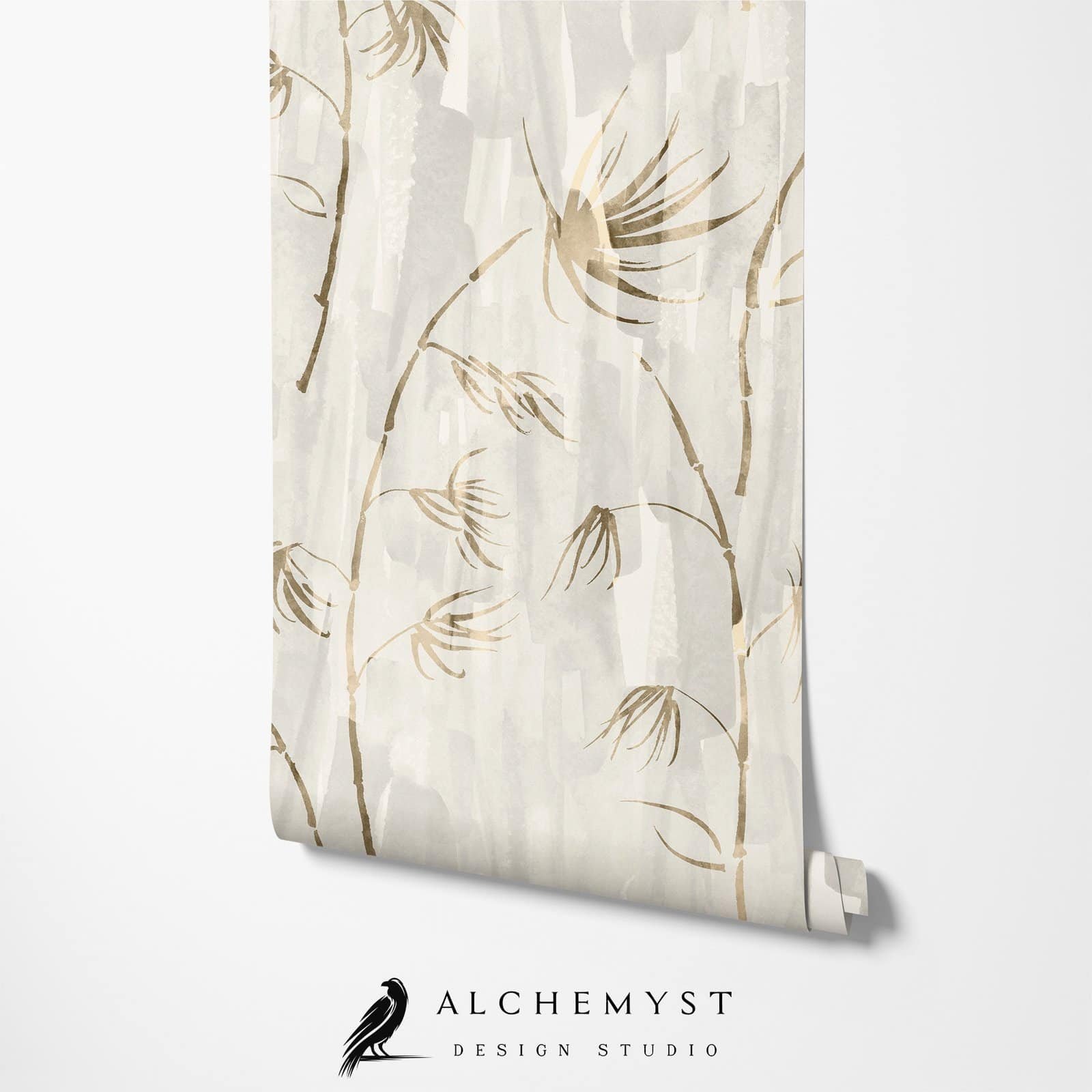 BAMBOO LEAVES ROLLO Papel tapiz en rollo con hojas de bambú en tono beige - Alchemyst
