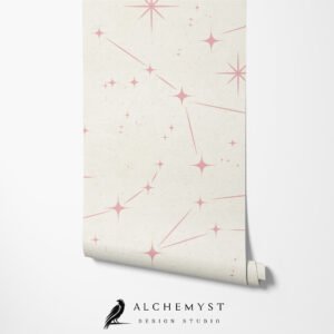 Mural ilustrado de constelaciones en tono rosado - Alchemyst