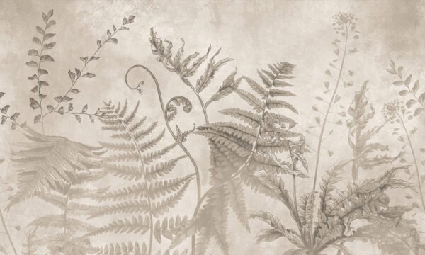 Papel tapiz con patrón de helechos en tono gris - Alchemyst
