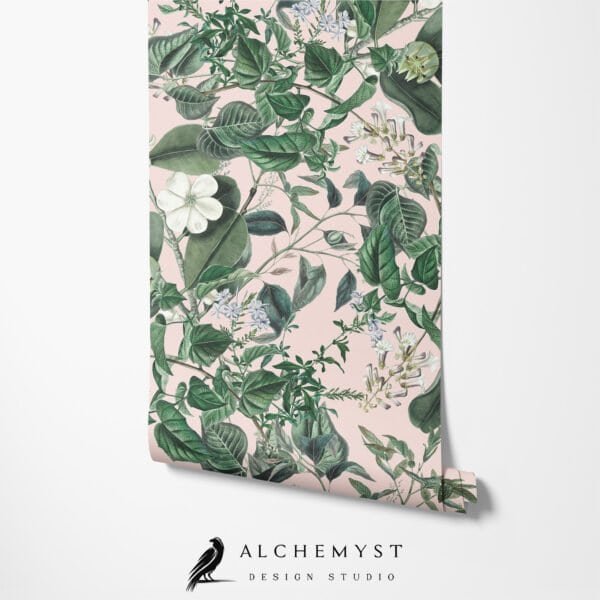 Papel tapiz con patrón floral botánico en tonos beige - Alchemyst