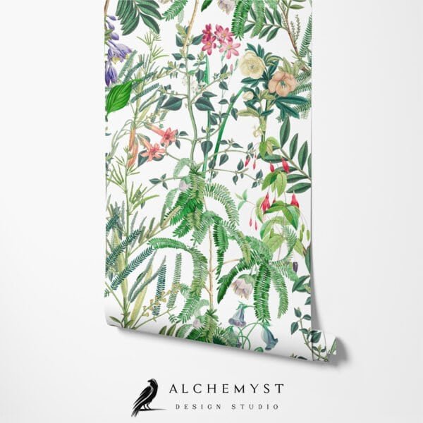 Papel tapiz con patrón floral botánico en tonos beige - Alchemyst