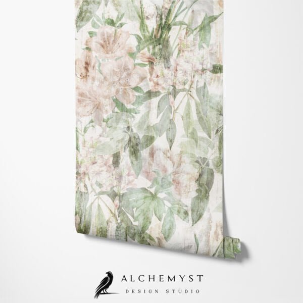 Papel tapiz con patrón floral botánico en tonos beige - Alchemyst