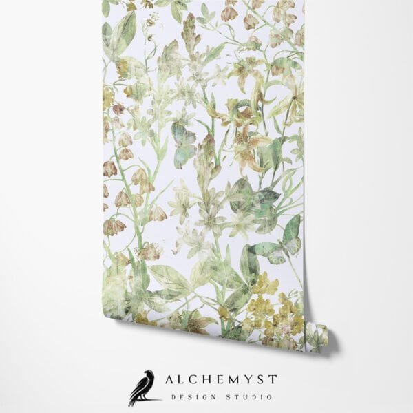 Papel tapiz con patrón floral botánico en tonos beige - Alchemyst