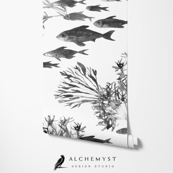 Mural ilustrado de corales y peces en tonos neutros - Alchemyst