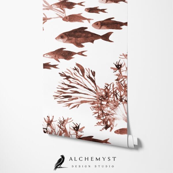 Mural ilustrado de corales y peces en tonos neutros - Alchemyst